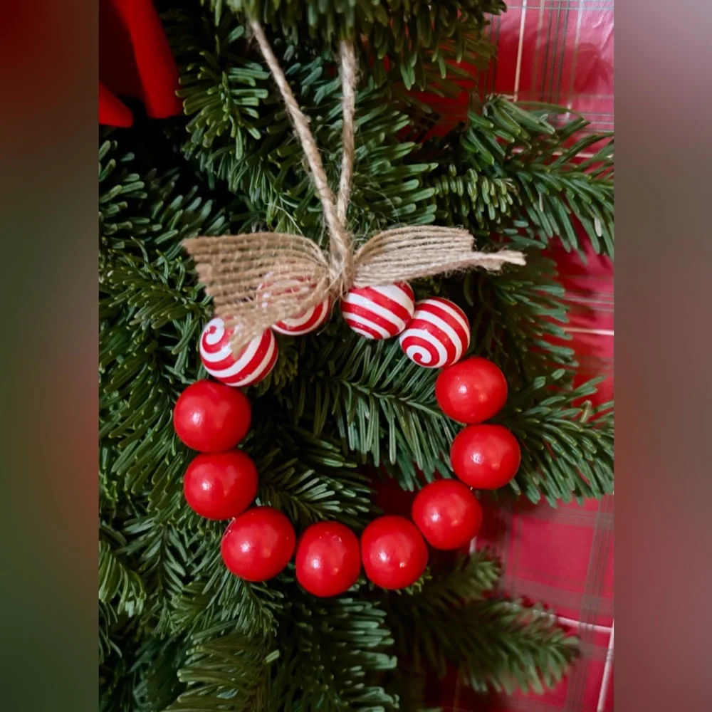 Festive Red wooden Beaded Holiday Ornaments